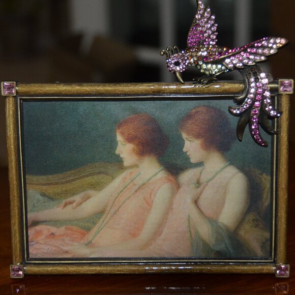 RARE JAY STRONGWATER PINK LYREBIRD PHOENIX BIRD PHEASANT ENAMEL CRYSTAL FRAME